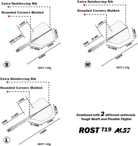 Cuesoul - ROST T19 Integrated Dart Flights - Big Wing - Orange Dart Shaft Ice Flight