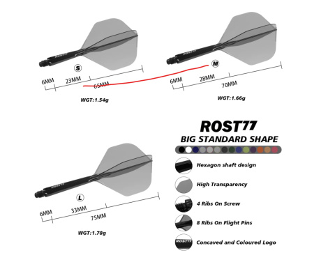 Piórka CUESOUL ROST 77 Integrated Dart Shaft and Flight 12sztuk