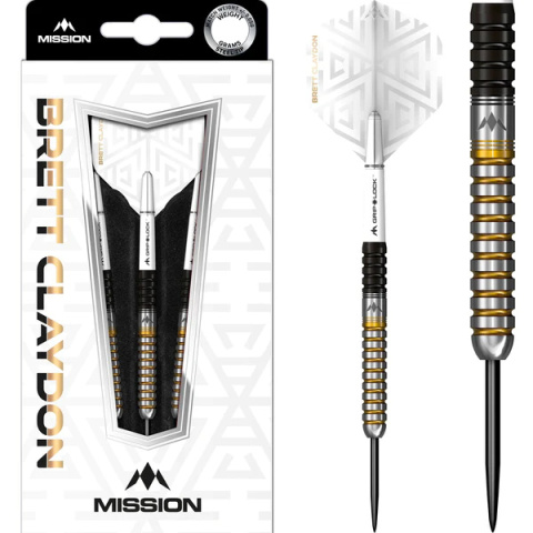 Mission Brett Claydon Darts - Steel Tip - Black & Gold 90%